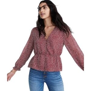 Madewell XS Overture Peplum Babydoll Top Red Ditsy Floral Romantic Boho